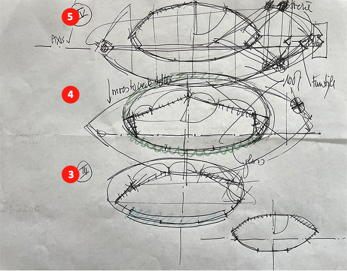 Image 8: sketches of the plan (version 3-5) (author’s collection)